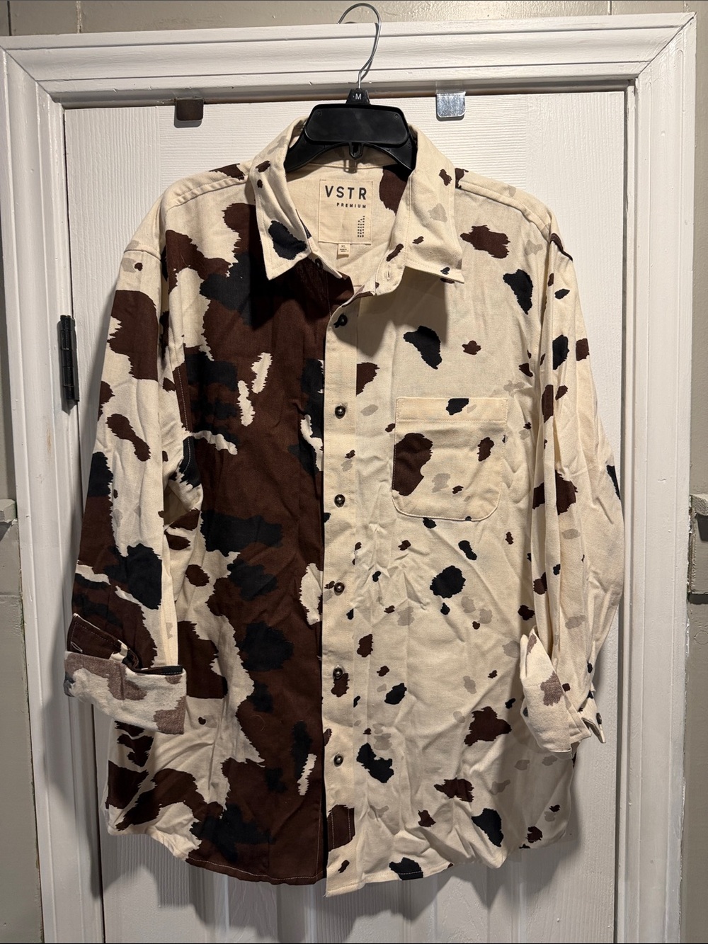 VSTR Two-Tone Cow Print Button-Down Shirt - Brown & Cream